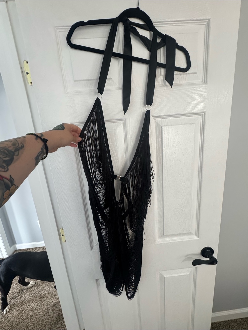 Thistle and Spire Black Fringe Halter Slip
